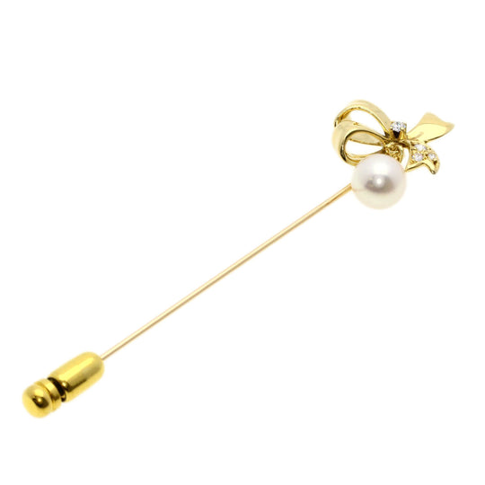 MIKIMOTO Brooch 18K Yellow Gold gold Pearl Diamond Pin Brooch Women Used Authentic