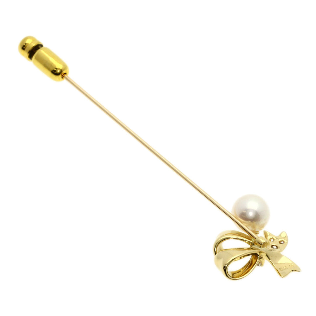 MIKIMOTO Brooch 18K Yellow Gold gold Pearl Diamond Pin Brooch Women Used Authentic