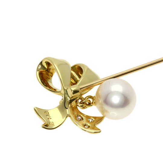 MIKIMOTO Brooch 18K Yellow Gold gold Pearl Diamond Pin Brooch Women Used Authentic