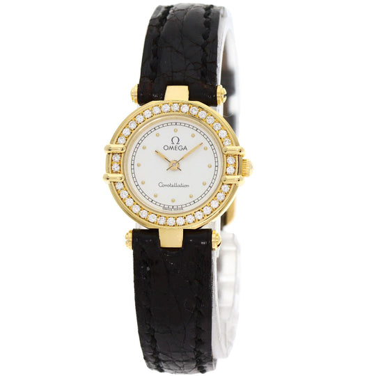 OMEGA Watches Quartz K18YG , Leather , Diamond gold Constellation BezelDiamond white dial Women Used Authentic