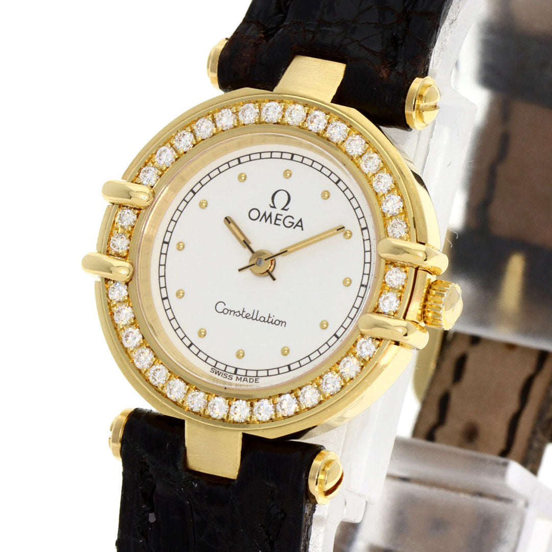 OMEGA Watches Quartz K18YG , Leather , Diamond gold Constellation BezelDiamond white dial Women Used Authentic