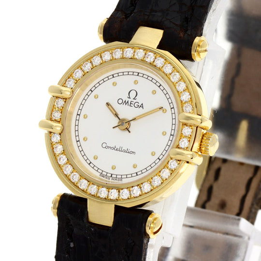 OMEGA Watches Quartz K18YG , Leather , Diamond gold Constellation BezelDiamond white dial Women Used Authentic