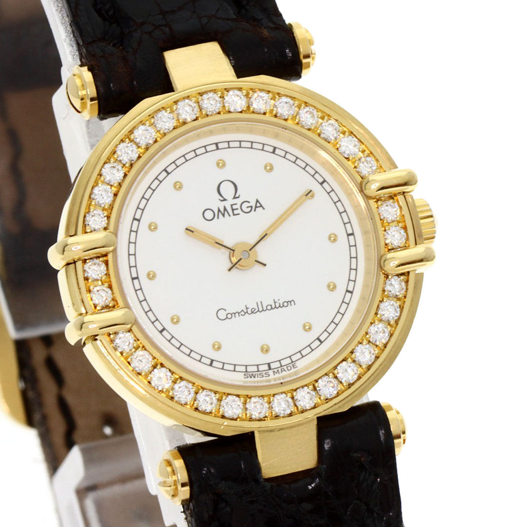 OMEGA Watches Quartz K18YG , Leather , Diamond gold Constellation BezelDiamond white dial Women Used Authentic