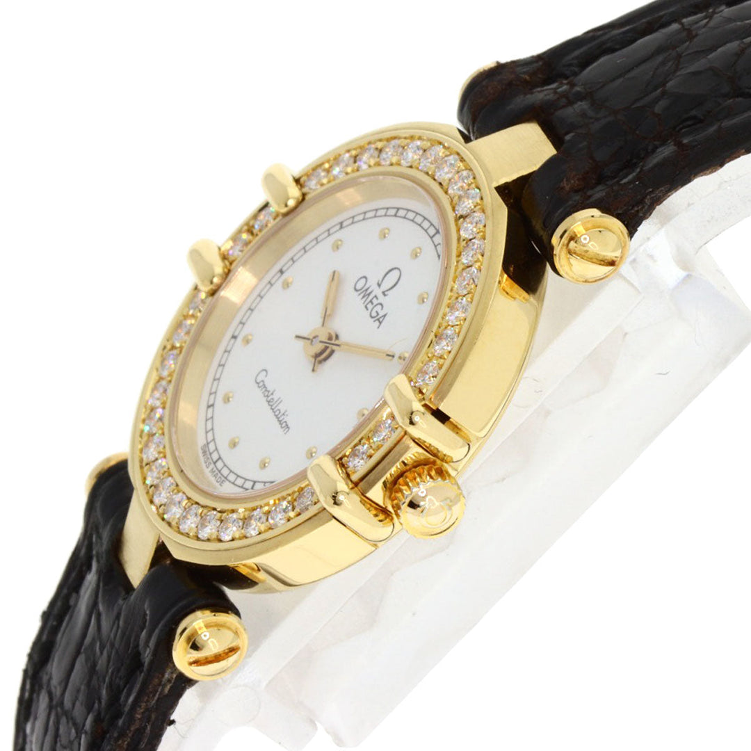 OMEGA Watches Quartz K18YG , Leather , Diamond gold Constellation BezelDiamond white dial Women Used Authentic