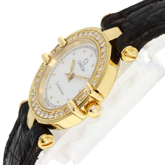 OMEGA Watches Quartz K18YG , Leather , Diamond gold Constellation BezelDiamond white dial Women Used Authentic