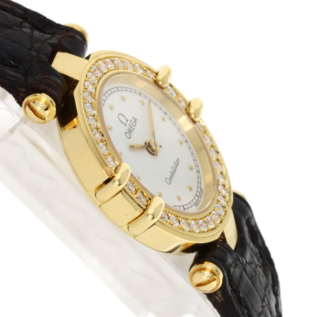 OMEGA Watches Quartz K18YG , Leather , Diamond gold Constellation BezelDiamond white dial Women Used Authentic
