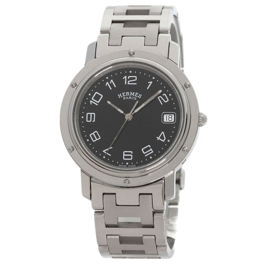 HERMES Watches Quartz CL6.710 Stainless Steel , Stainless Steel Silver Clipper black dial mens Used Authentic