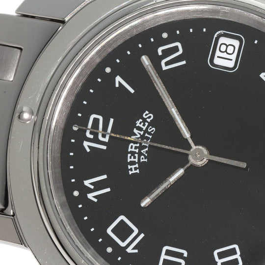 HERMES Watches Quartz CL6.710 Stainless Steel , Stainless Steel Silver Clipper black dial mens Used Authentic