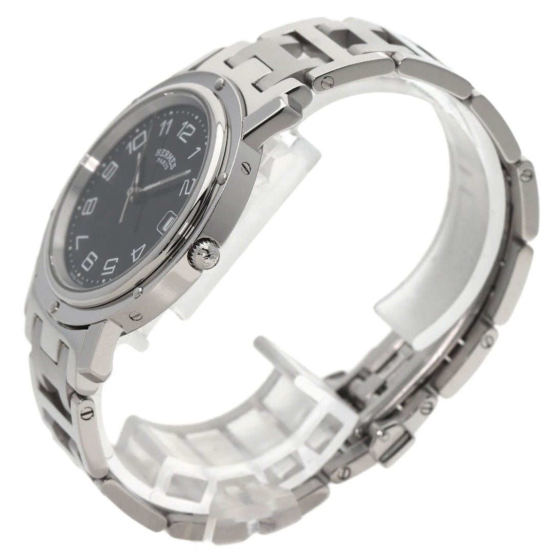 HERMES Watches Quartz CL6.710 Stainless Steel , Stainless Steel Silver Clipper black dial mens Used Authentic
