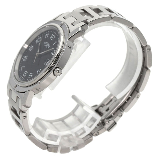HERMES Watches Quartz CL6.710 Stainless Steel , Stainless Steel Silver Clipper black dial mens Used Authentic