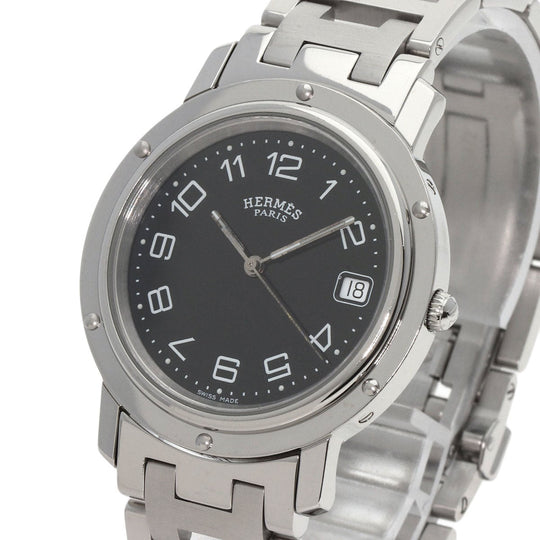HERMES Watches Quartz CL6.710 Stainless Steel , Stainless Steel Silver Clipper black dial mens Used Authentic