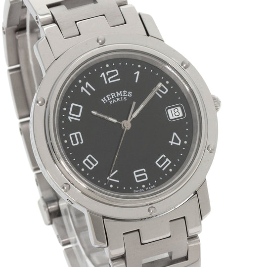 HERMES Watches Quartz CL6.710 Stainless Steel , Stainless Steel Silver Clipper black dial mens Used Authentic