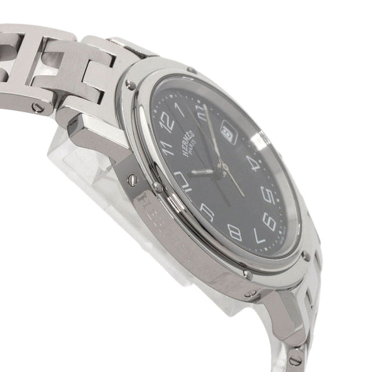 HERMES Watches Quartz CL6.710 Stainless Steel , Stainless Steel Silver Clipper black dial mens Used Authentic
