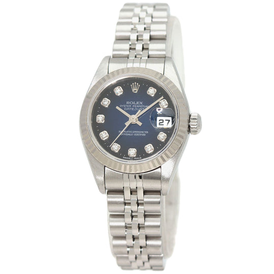 ROLEX Watches Mechanical Automatic 79174G Stainless Steel , Stainless Steel , K18WG Silver Datejust 10P Diamond Blue gradation dial Women Used Authentic