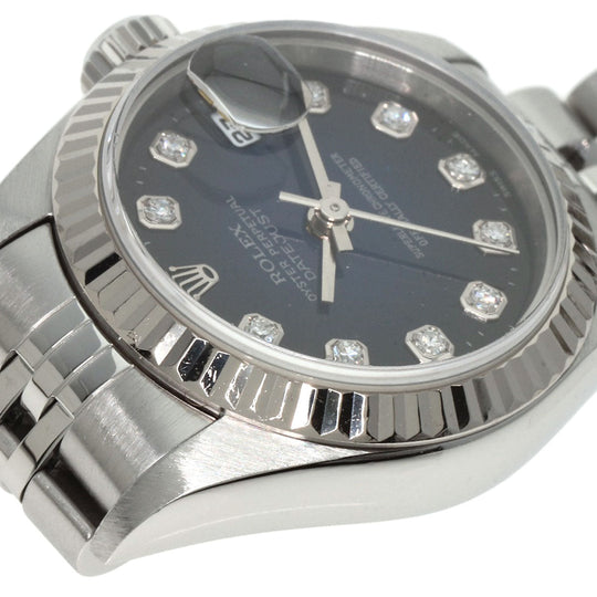 ROLEX Watches Mechanical Automatic 79174G Stainless Steel , Stainless Steel , K18WG Silver Datejust 10P Diamond Blue gradation dial Women Used Authentic