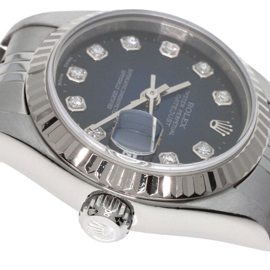 ROLEX Watches Mechanical Automatic 79174G Stainless Steel , Stainless Steel , K18WG Silver Datejust 10P Diamond Blue gradation dial Women Used Authentic