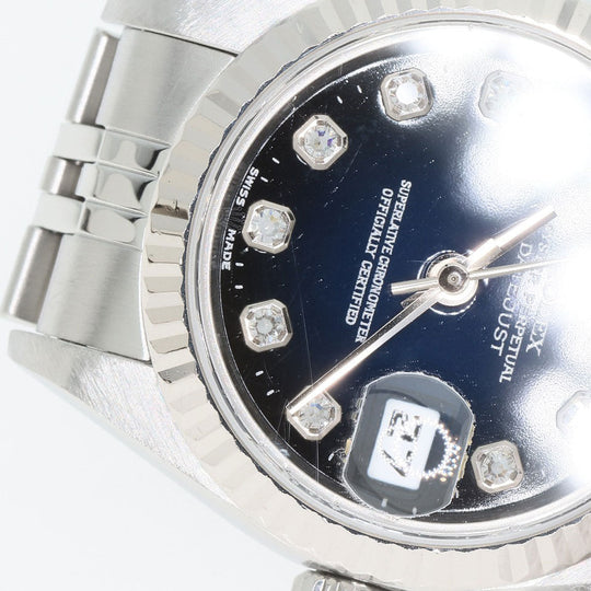 ROLEX Watches Mechanical Automatic 79174G Stainless Steel , Stainless Steel , K18WG Silver Datejust 10P Diamond Blue gradation dial Women Used Authentic