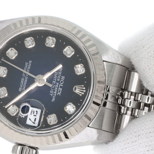 ROLEX Watches Mechanical Automatic 79174G Stainless Steel , Stainless Steel , K18WG Silver Datejust 10P Diamond Blue gradation dial Women Used Authentic