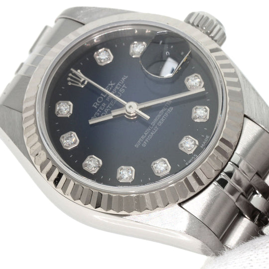 ROLEX Watches Mechanical Automatic 79174G Stainless Steel , Stainless Steel , K18WG Silver Datejust 10P Diamond Blue gradation dial Women Used Authentic