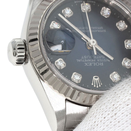 ROLEX Watches Mechanical Automatic 79174G Stainless Steel , Stainless Steel , K18WG Silver Datejust 10P Diamond Blue gradation dial Women Used Authentic