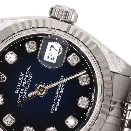 ROLEX Watches Mechanical Automatic 79174G Stainless Steel , Stainless Steel , K18WG Silver Datejust 10P Diamond Blue gradation dial Women Used Authentic