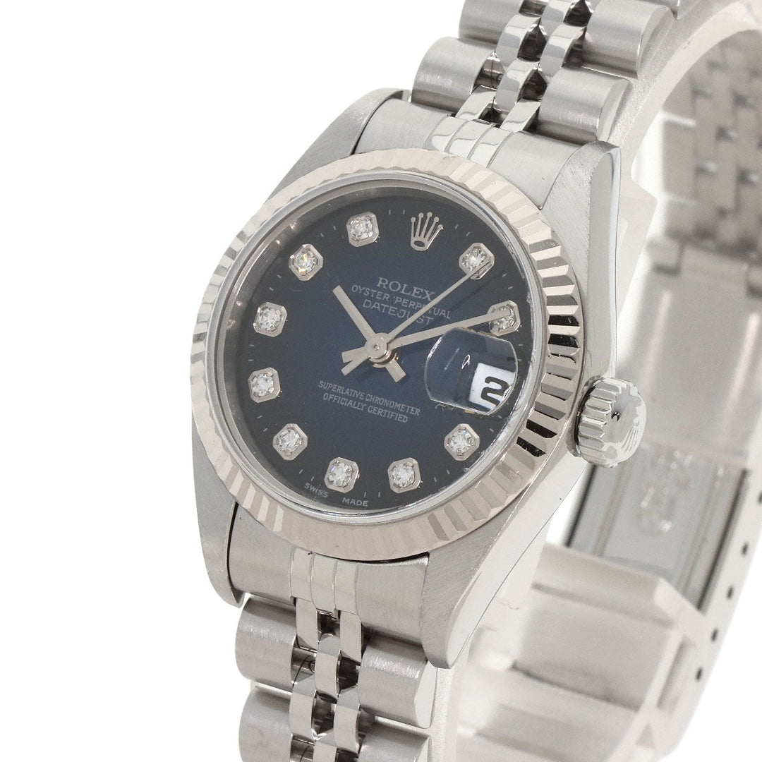 ROLEX Watches Mechanical Automatic 79174G Stainless Steel , Stainless Steel , K18WG Silver Datejust 10P Diamond Blue gradation dial Women Used Authentic
