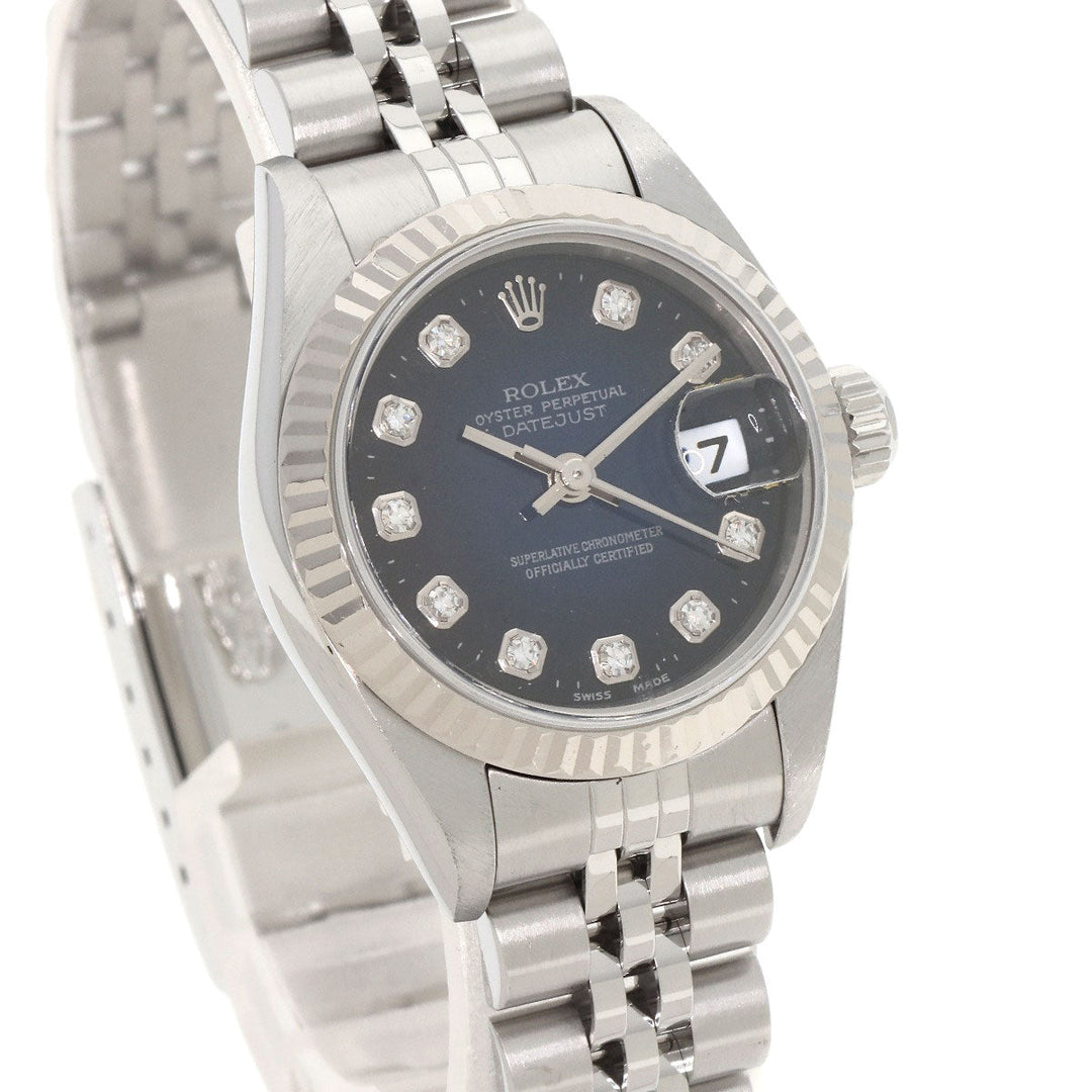 ROLEX Watches Mechanical Automatic 79174G Stainless Steel , Stainless Steel , K18WG Silver Datejust 10P Diamond Blue gradation dial Women Used Authentic