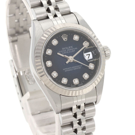 ROLEX Watches Mechanical Automatic 79174G Stainless Steel , Stainless Steel , K18WG Silver Datejust 10P Diamond Blue gradation dial Women Used Authentic