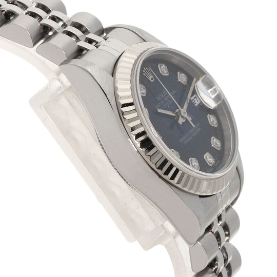 ROLEX Watches Mechanical Automatic 79174G Stainless Steel , Stainless Steel , K18WG Silver Datejust 10P Diamond Blue gradation dial Women Used Authentic