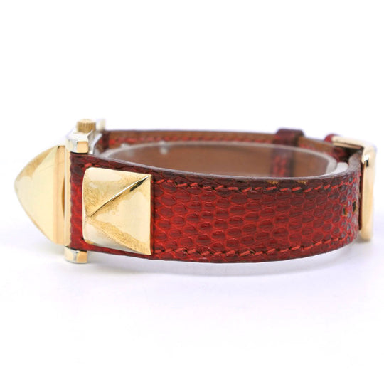HERMES Watches Quartz Plated Gold , Leather gold Medor White dial Women Used Authentic