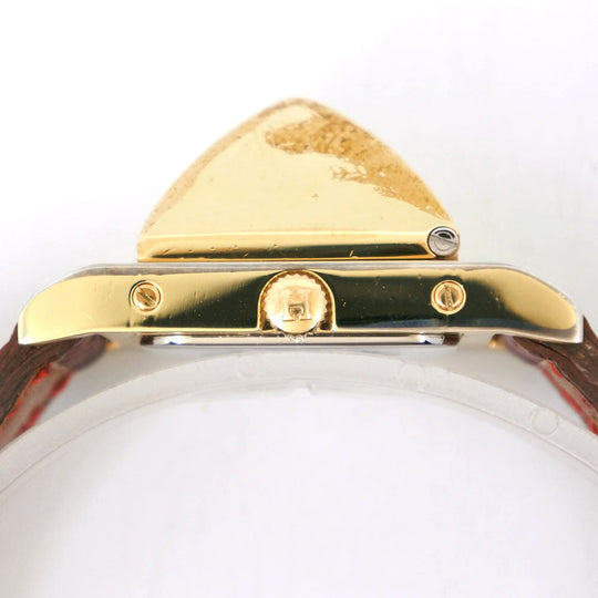 HERMES Watches Quartz Plated Gold , Leather gold Medor White dial Women Used Authentic
