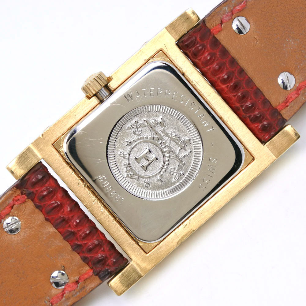 HERMES Watches Quartz Plated Gold , Leather gold Medor White dial Women Used Authentic