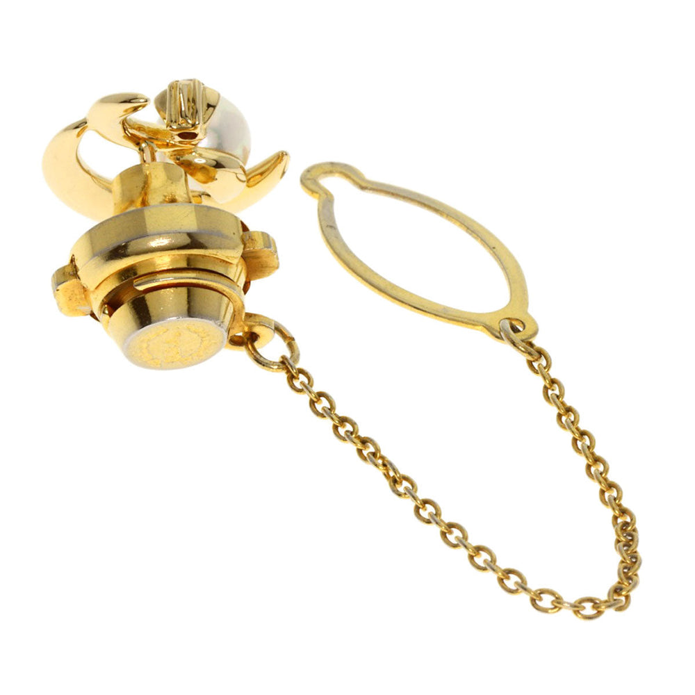 MIKIMOTO Brooch 18K Yellow Gold gold Pearl Diamond Moon Motif Women Used Authentic