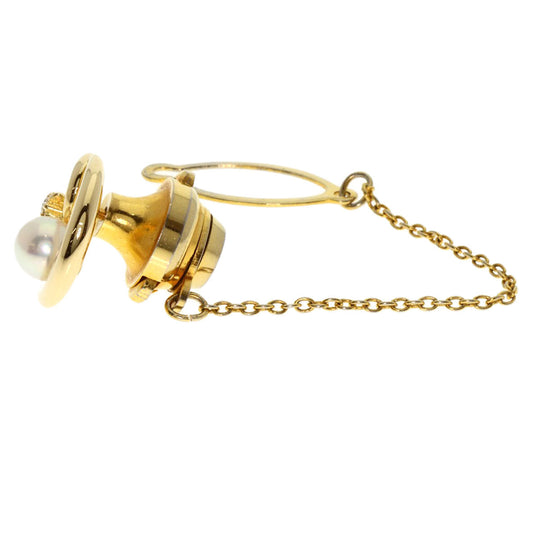 MIKIMOTO Brooch 18K Yellow Gold gold Pearl Diamond Moon Motif Women Used Authentic