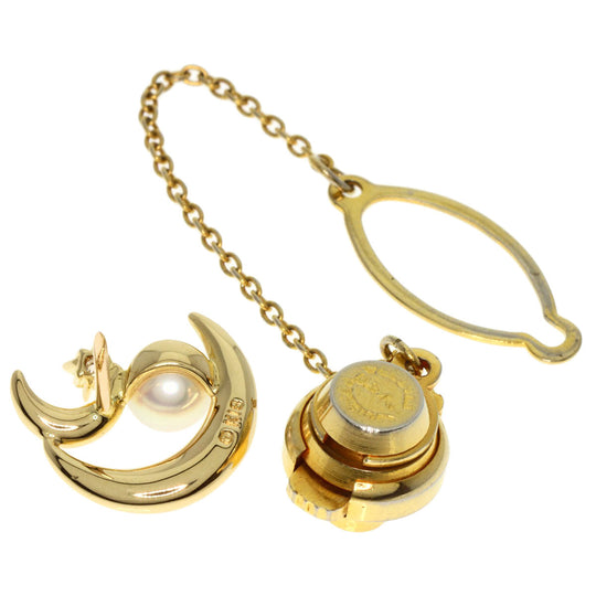 MIKIMOTO Brooch 18K Yellow Gold gold Pearl Diamond Moon Motif Women Used Authentic