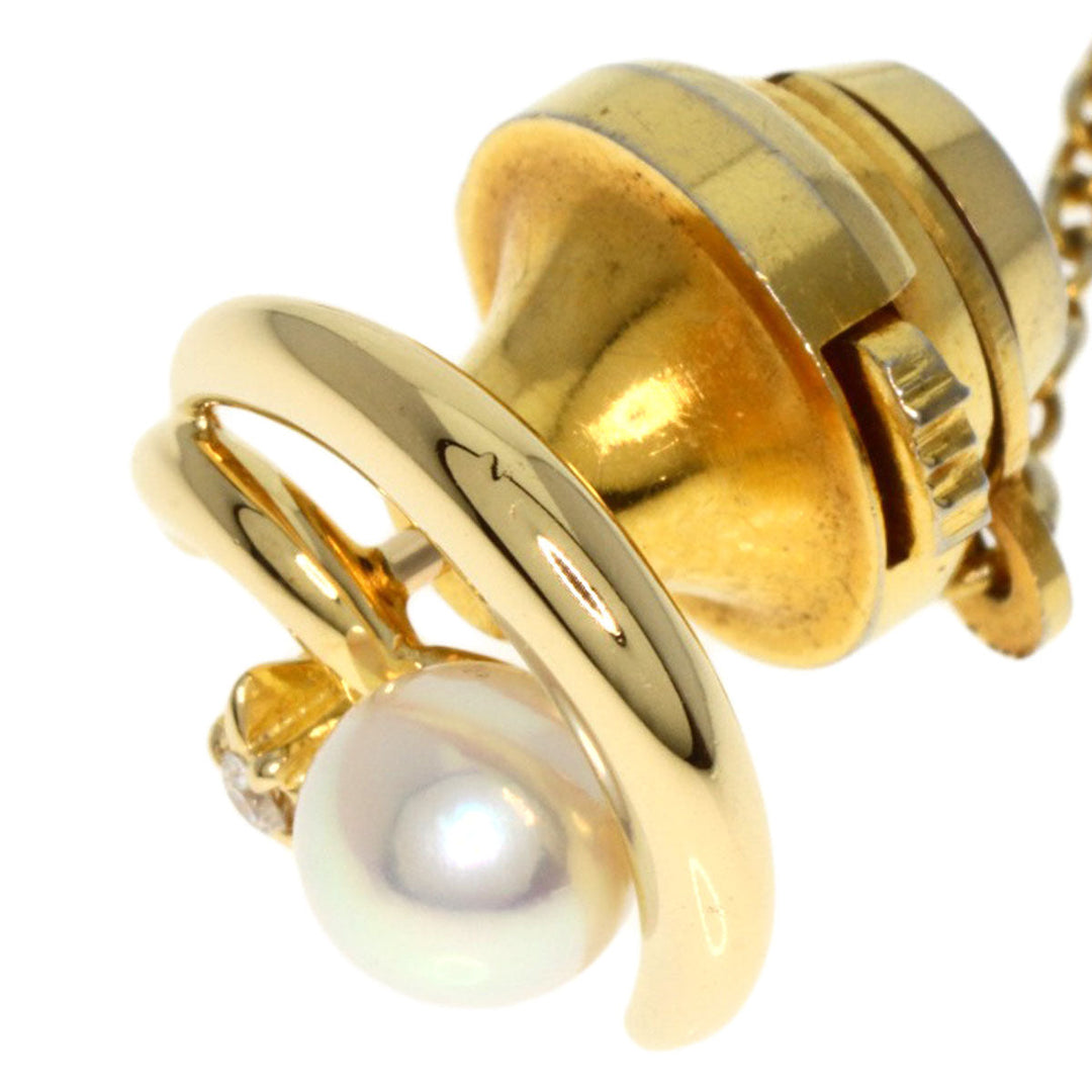 MIKIMOTO Brooch 18K Yellow Gold gold Pearl Diamond Moon Motif Women Used Authentic