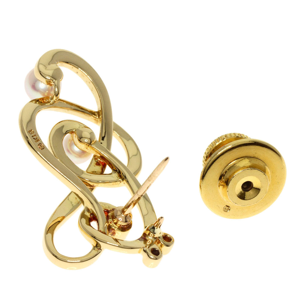 MIKIMOTO Brooch 18K Yellow Gold gold Baby Pearl Pearl Diamond Treble Clef Pin Brooch Women Used Authentic