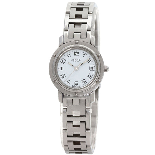 HERMES Watches Quartz CL4.210 Stainless Steel , Stainless Steel Silver Clipper white dial Women Used Authentic
