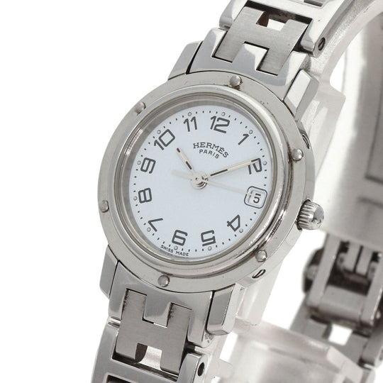 HERMES Watches Quartz CL4.210 Stainless Steel , Stainless Steel Silver Clipper white dial Women Used Authentic