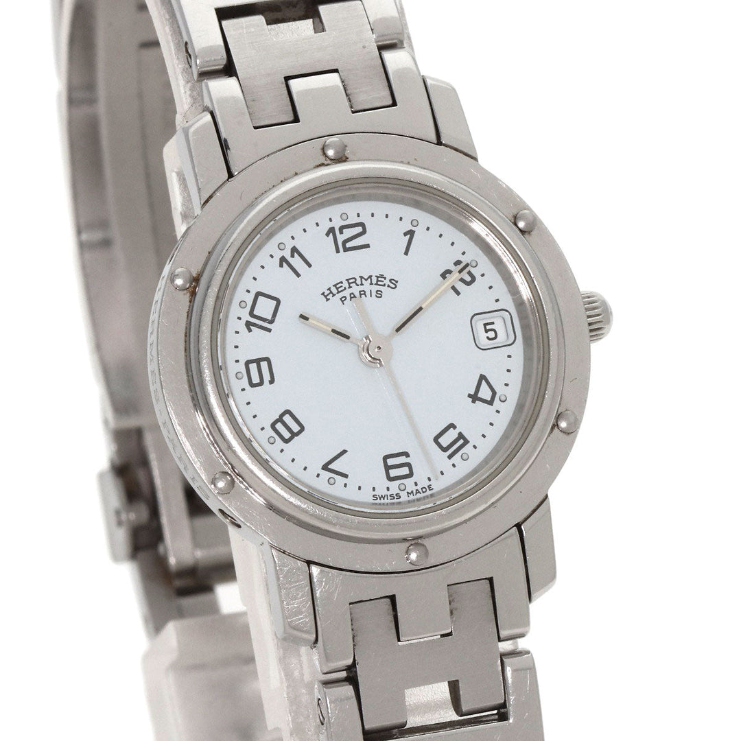 HERMES Watches Quartz CL4.210 Stainless Steel , Stainless Steel Silver Clipper white dial Women Used Authentic
