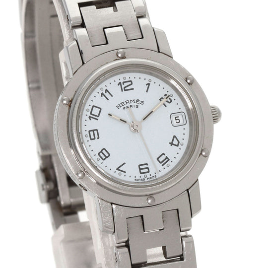 HERMES Watches Quartz CL4.210 Stainless Steel , Stainless Steel Silver Clipper white dial Women Used Authentic