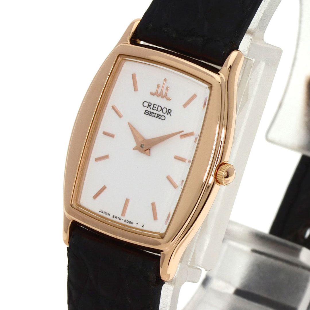 SEIKO Watches Quartz 5A70-3B10 K18PG, leather gold CREDOR white dial Women Used Authentic