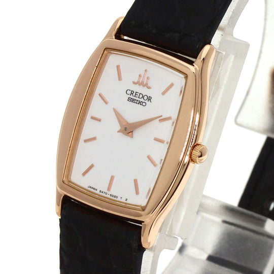 SEIKO Watches Quartz 5A70-3B10 K18PG, leather gold CREDOR white dial Women Used Authentic