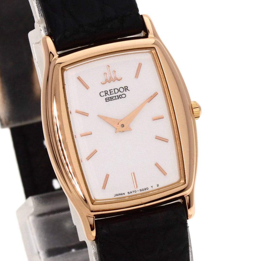 SEIKO Watches Quartz 5A70-3B10 K18PG, leather gold CREDOR white dial Women Used Authentic