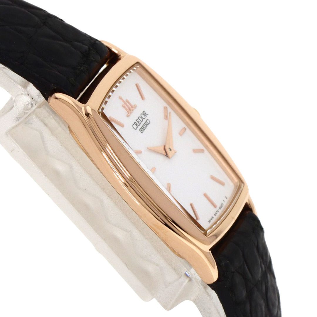 SEIKO Watches Quartz 5A70-3B10 K18PG, leather gold CREDOR white dial Women Used Authentic