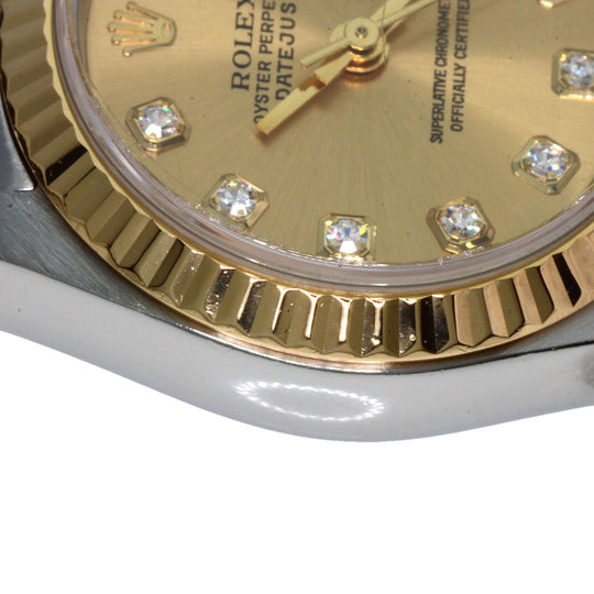 ROLEX Watches Quartz 79173G Stainless Steel , SSxK18YG gold Datejust 10P Diamond Champagne Gold dial Women Used Authentic