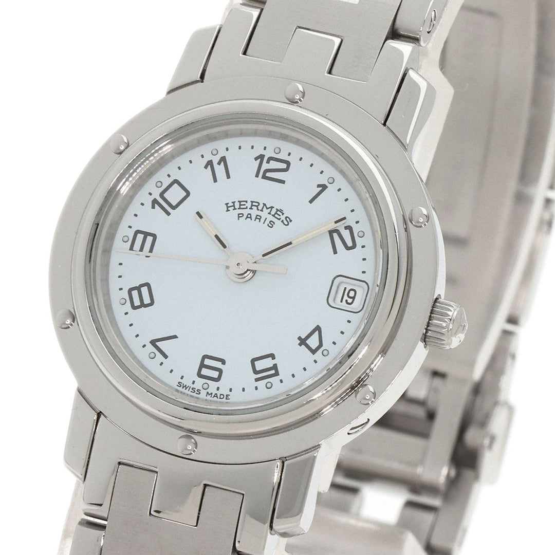 HERMES Watches Quartz CL4.210 Stainless Steel , Stainless Steel Silver Clipper white dial Women Used Authentic