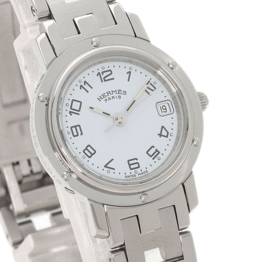 HERMES Watches Quartz CL4.210 Stainless Steel , Stainless Steel Silver Clipper white dial Women Used Authentic