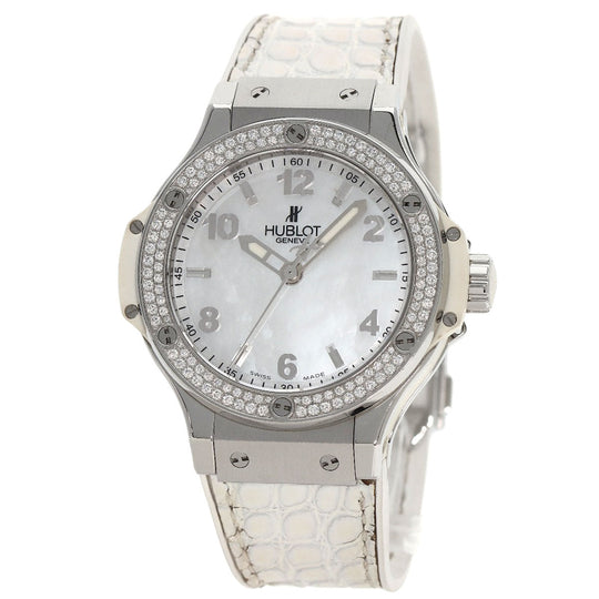 HUBLOT Watches Quartz 361.SE.6010.RW.1104 Stainless Steel, Rubber x Leather, Diamond Silver Big Bang All White Mother of Pearl White shell dial Women Used Authentic