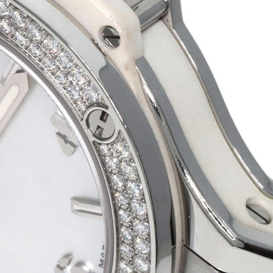 HUBLOT Watches Quartz 361.SE.6010.RW.1104 Stainless Steel, Rubber x Leather, Diamond Silver Big Bang All White Mother of Pearl White shell dial Women Used Authentic
